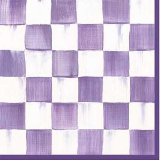 MACKENZIE-CHILDS Pack of 20 Cocktail Paper Napkins, Decorative Napkins for Parties, Purple-and-White Violet Check