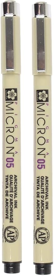 SAKURA PIGMA MICRON 05 FINELINER PEN, 0.45MM LINE WIDTH, PACK OF 2 (Black)