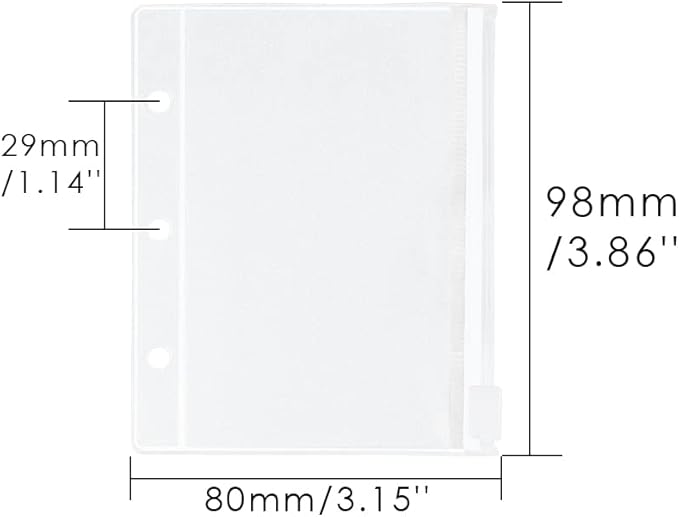 12Pack Binder Pockets Frosted Mini Size Zipper Binder Pouches Bag Waterproof Loose Leaf 3 Holes Zipper Binder Pockets for Journal Budget Filing Pockets Bags