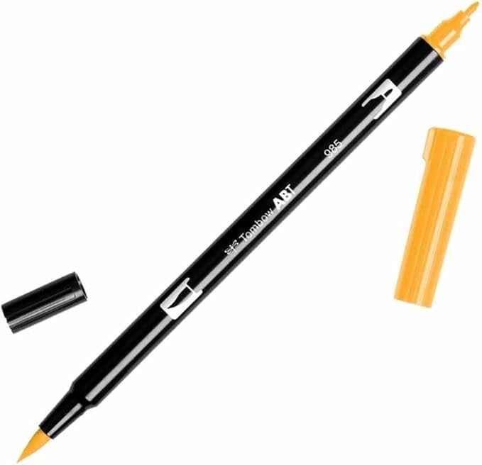 Tombow 56616 Dual Brush Pen Art Marker, 985 - Chrome Yellow, 1-Pack. Blendable, Brush and Fine Tip Marker