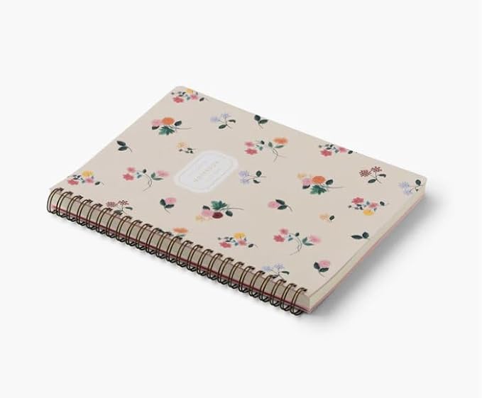 RIFLE PAPER CO. Ditsy Dahlia Spiral Notebook, Full-Color Illustrated Softcover with Gold Foil Accents, 150 Ruled Perforated Pages, 6.25" W x 8.5" L, Pocket Folders for Storage