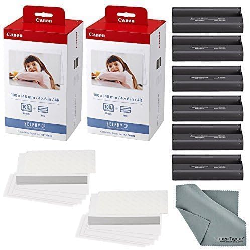 Canon KP-108IN Color Ink 108 Sheet 4x6 Paper Set (2-Pack) Bundle with Microfiber Cleaning Cloth (3 Items)
