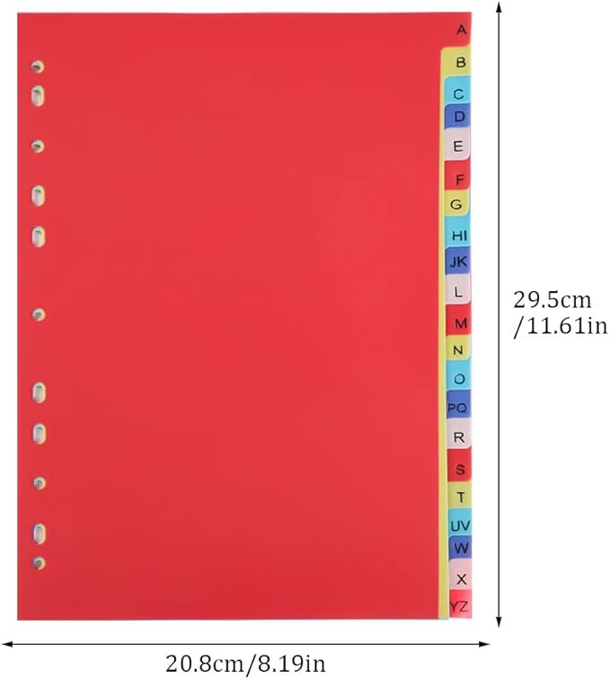 21 Tab A-Z Binder Dividers, 3 Ring Plastic Binder Dividers with Tabs Multicolor Alphabet Dividers for 2/3/4/11 Ring Binders, Letter Size (8.2×11.6 Inch)