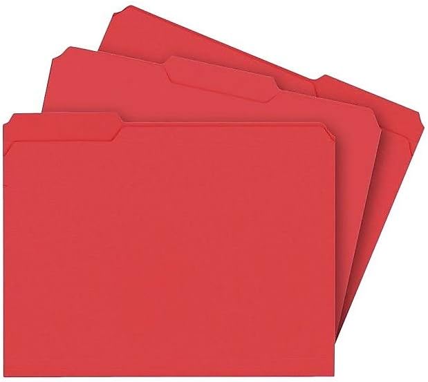 Staples Reinforced File Folders, Letter Size, 1/3‑Cut Tabs, Assorted Colors, Heavy‑Duty 10.5‑Point Stock, 100/Box