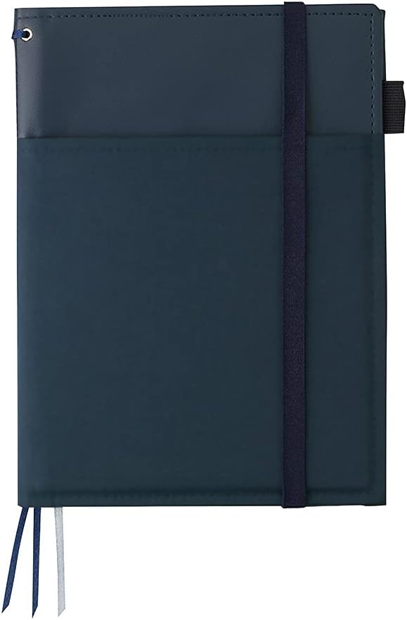 KOKUYO Systemic Synthetic Leather Cover Notebook, with One A5, B 6mm Ruled, 28 Lines, 50 Sheets, Twin Ring Edge Title Notebook, Navy Blue, Japan Import (NO-V685B-DB)
