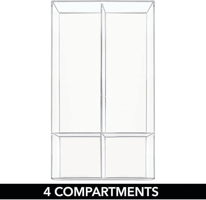 mDesign Plastic Stackable Office Divided Storage Drawer Organizer Tray for Cabinet, Desk, Shelf, or Closet Organization - Holds Note Pads, Pens, Tape, Staples, Scissors, Lumiere Collection - Clear