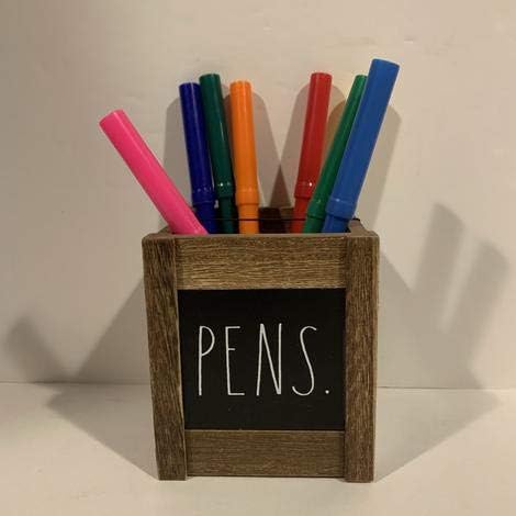 Rae Dunn PENS Pencil Pen Holder - WOOD - 3.5 x 3.5 x 4 inches