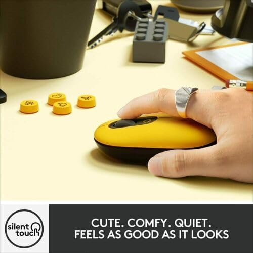 Logitech POP Mouse, Wireless Optical Mouse with Customizable Emojis, SilentTouch Technology, Precision/Speed Scroll, Compact Design, Bluetooth, Multi-Device, OS Compatible - Blast Yellow