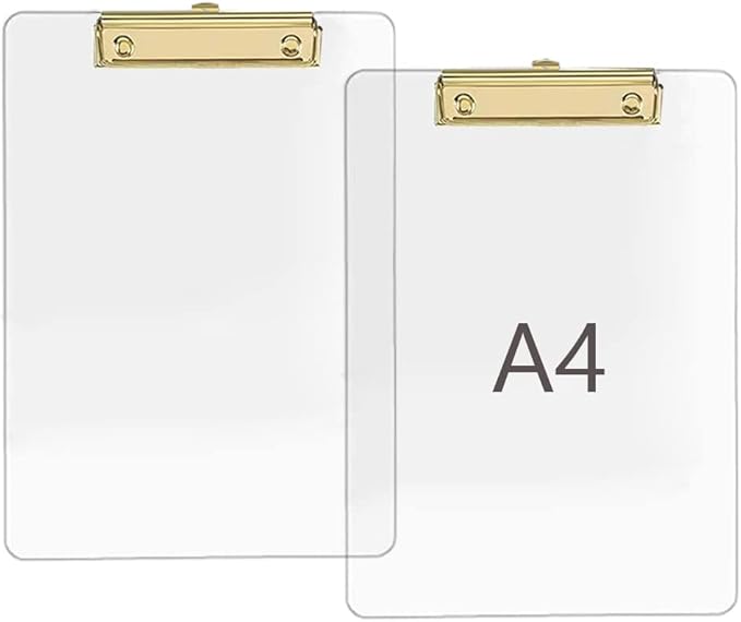 JIARI 4 Pack Clear Acrylic Office Clipboard A4 Letter Size 8.6" x 12.2" (Gold 4 Pack)