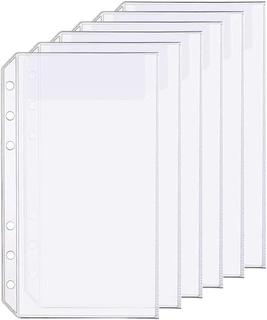 6 Pack A6 6 Holes Binder Bag Plastic Binder Folders Waterproof 6 Holes Holder for Receipt Ticket (1 Pocket, A6)