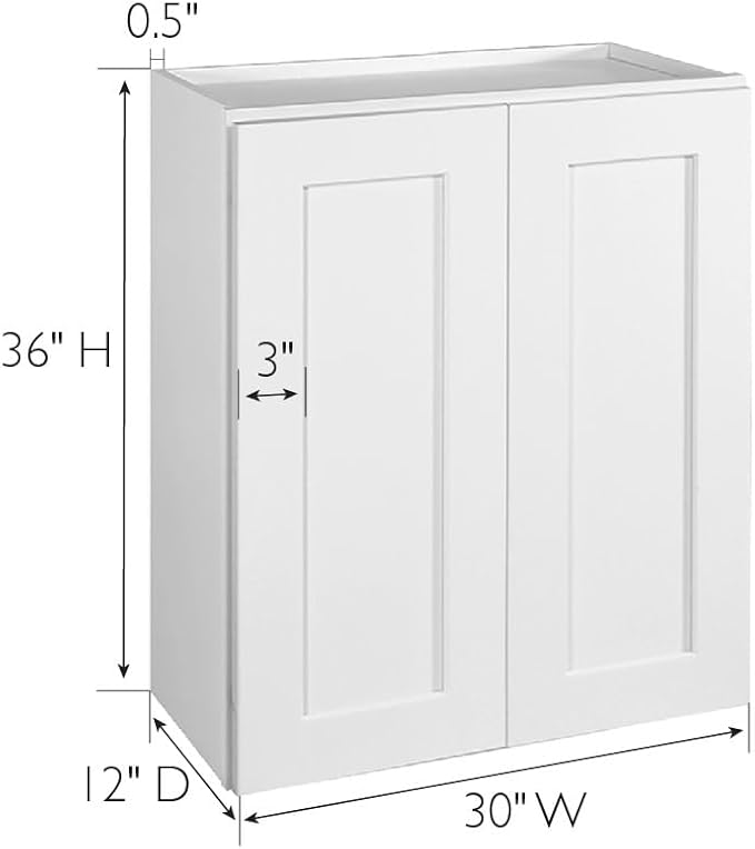 Design House Brookings Shaker Fully Assembled Wall Kitchen Cabinet W3036, 30 W x 12 D x 36 H, Painted White, Solid Wood, Design House, 569111