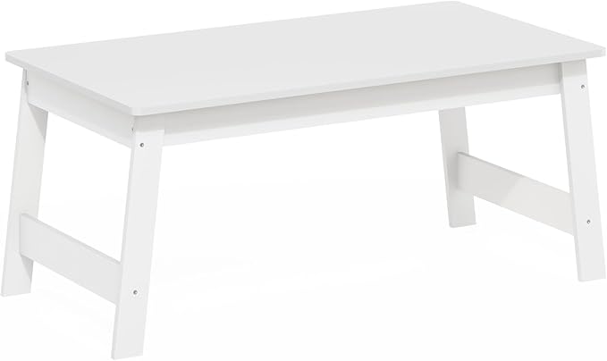 Furinno Beginning Coffee Table, Rectangular Modern Coffee Table with H-Legs, Side Table, Soft Edges, Easy Assembly, for Living Room, Bedroom, Home Office, White