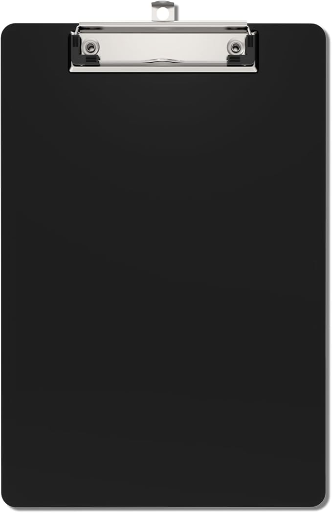 Small Clipboards, A5 Plastic Mini Black Clip Board for Classroom, Students, Kid, Size 6" x 9" with Low Profile Clip, Office & School Supply