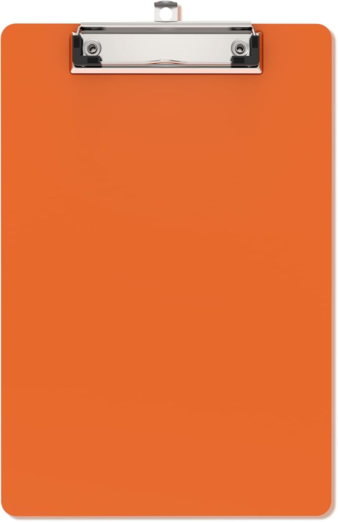 Small Clipboards, A5 Plastic Mini Orange Clip Board for Classroom, Students, Kid, Size 6" x 9" with Low Profile Clip, Office & School Supply