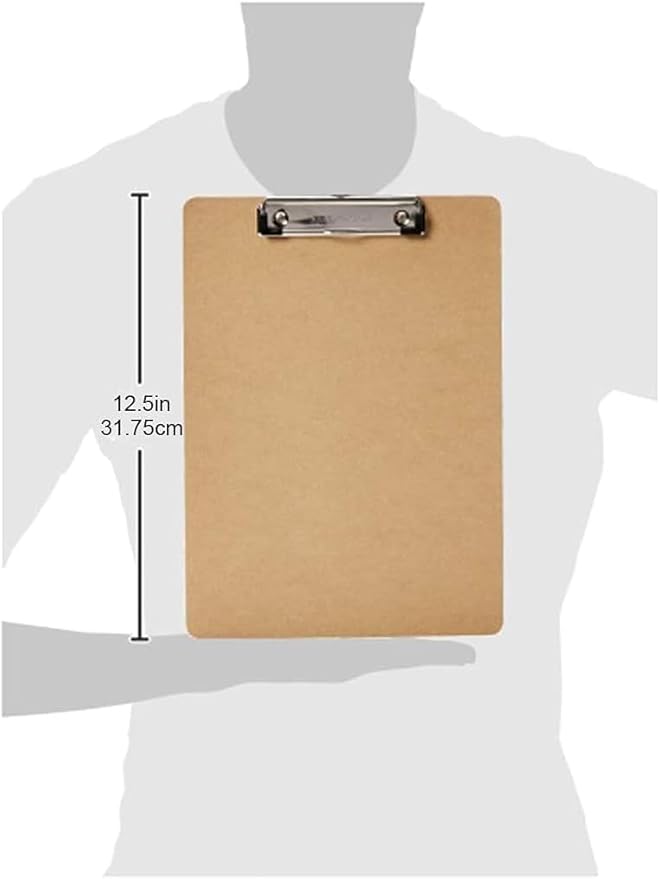 Amazon Basics Hardboard Office Clipboard, Letter Size, 9" x 12.5", Brown, 12-Pack