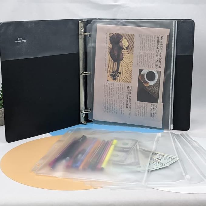 YoeeJob 3 Holes Clear PVC Zipper Binder Pocket Insert Pages Letter Size, 8 1/2" x 11 Loose Leaf Binder Filing Storage Bags 15 Per Pack