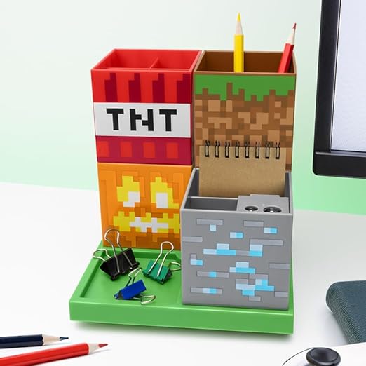 Paladone Minecraft Official Licensed Desktop Organizer Stationery Holder for Pencils Pens & Markers, Gamer Decor Desk Organization (Multi)