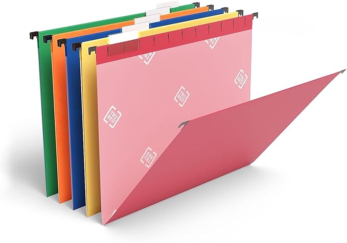 Staples Hanging File Folders, Letter Size, 1/5‑Cut Tabs, Assorted Colors, Includes Adjustable Tabs & Paper Inserts – 25/Pack