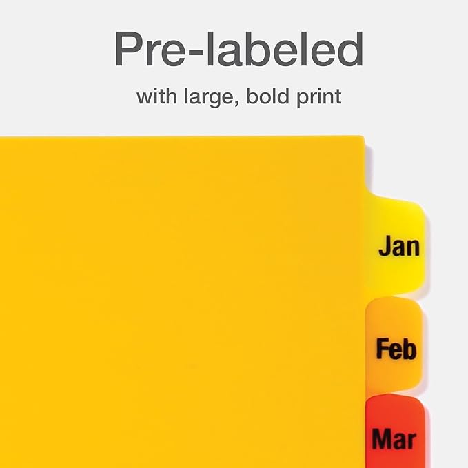 Oxford Plastic Monthly Dividers for 3 Ring Binders, 12 Multicolor Preprinted Tabs, Jan-Dec, Letter Size, 2 Pack (89608)