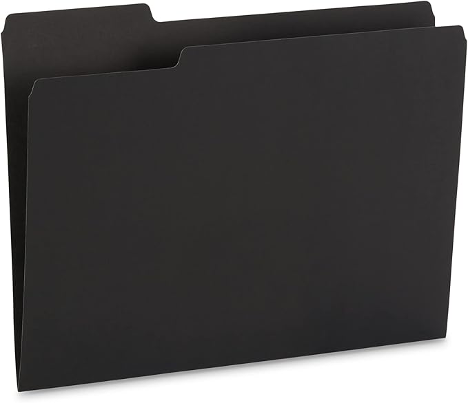 100 Blue Summit Supplies Black File Folders - Letter Size File Folders with 1/3 Cut Tabs, Durable 11pt Black Paper, Holds Letter Size Documents, 100 Pack