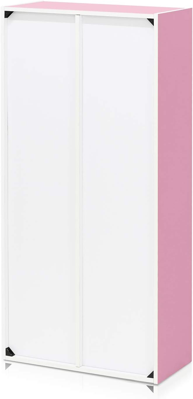 Furinno LUDER Book Shelf, 7-Cube Bookshelf, Bookcase, 9.4 x 19.5 x 41.7, for Living Room, Bedroom, Home Office, White/Pink
