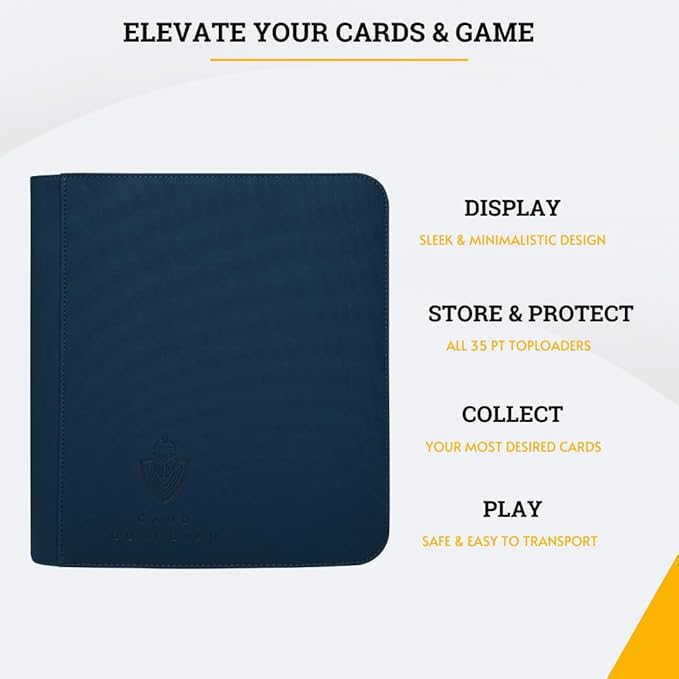 Card Guardian - Toploader 4 Pocket Premium Binder with Zipper for 160 Cards - Side Loaded Pockets - Compatible with Sports and Trading Cards TCG (Blue)