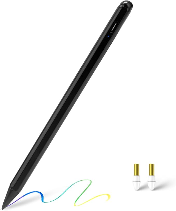 Stylus Pen 2X Fast Charge Active Compatible with 2018-2025 Apple 11"/12.9"/M4/M5, iPad Air 3/4/5/M2/M3, iPad A16/11/10-6, iPad mini 5/6 Gen-Black