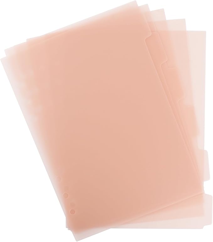 6 Ring Binder Dividers Insertable Tab Dividers, A5 Pink Plastic Binder Index Dividers Binder Divider Pages with Tabs 6 Pack