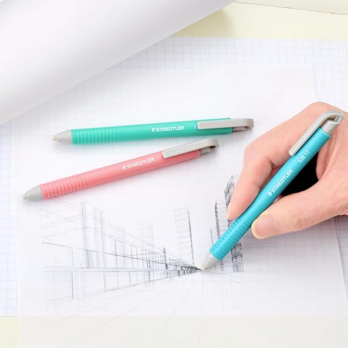 STAEDTLER Vinyl Eraser Holder 18-Pack (18 Sets of 3 pcs): 3 Units Retractable Erasers for Pencils, Soft Vinyl, Latex-Free, Clean Edges, No Smudges, Pastel Colors, 54 Count