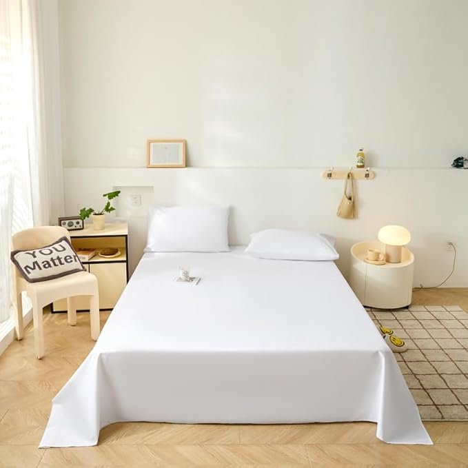 WenBags Lightweight Waterproof Flat Sheet 70 * 90 Inches Queen Size-Mattress Protector for Bed & Couch, Pet Hair Resistant Cover Ideal for Dogs & Cats, Perfect for Hotels & Hospitals (White)