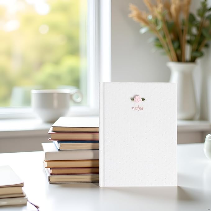 Pearhead Fabric Hardcover Journal Notebook 6x8 – Pointelle Embroidered College-Ruled Writing Journal with 200 Lined Pages, Pink