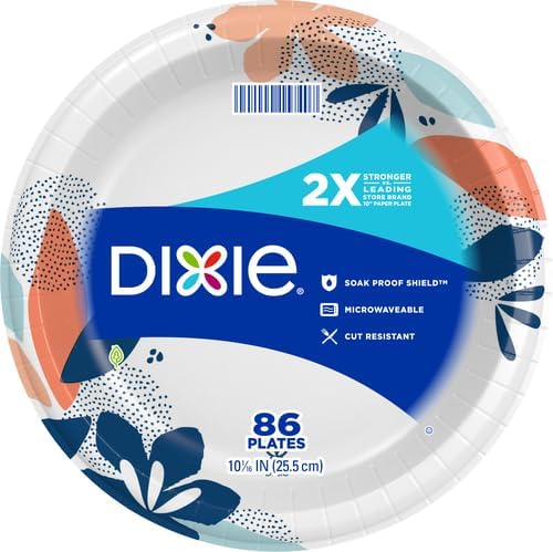 Dixie Paper Plates, 10 Inch, 86 Count Pack of 2 | 2X Stronger | Microwave-Safe | Soak-Proof | Cut Resistant