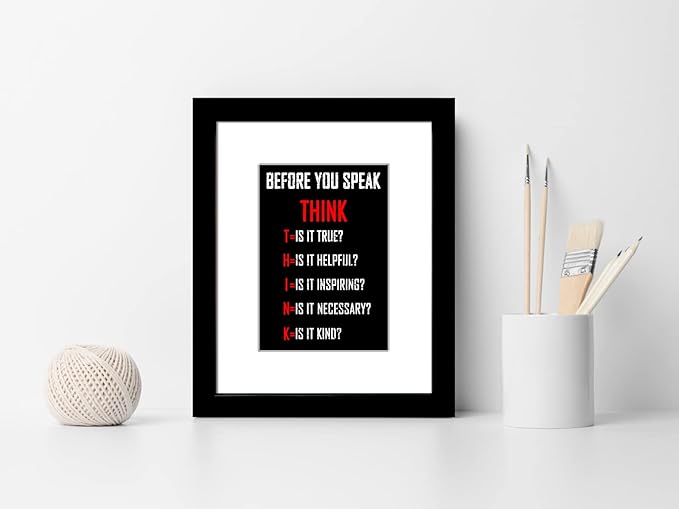 Wieco Art Think Quotes Wall Art Inspirational Canvas Print Motivation Classroom Decor With Black Frame and Real Glass for Home Office Wall Decoration