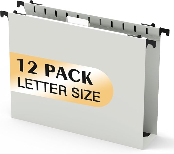 Hanging File Folders Letter Size, Hanging Folders 2 Inch Expandable 12 Pack Extra Capacity File Folders Hanging with Tabs, Plastic Hanging Files Folder for School Office Supplies(Glacier Gray)