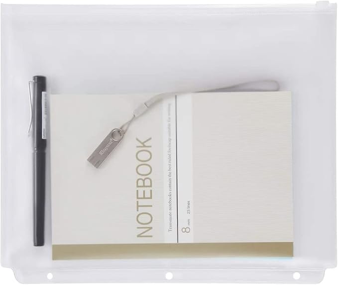 YoeeJob 3 Holes Clear PVC Zipper Binder Pocket Insert Pages Letter Size, 8 1/2"x 11 Loose Leaf Binder Filing Storage Bags 15 Packs (Blue)