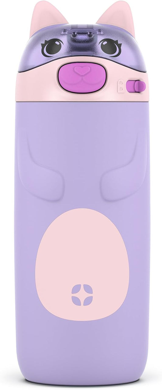 Ello Ellies 12oz Vacuum Insulated Stainless Steel Kids Water Bottle with Straw & Built-in Carrying Handle & Leak-Proof Locking Lid for School Backpack, Lunchbox and Outdoor Sports, Cat (Pack of 6)