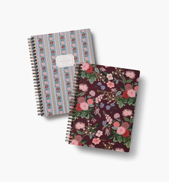 RIFLE PAPER CO. Dahlia Spiral Notebook, Full Color Illustrated Softcover with Gold Foil Accents, 150 Ruled Perforated Pages, 6.25" W x 8.5" L, Pocket Folders for Storage