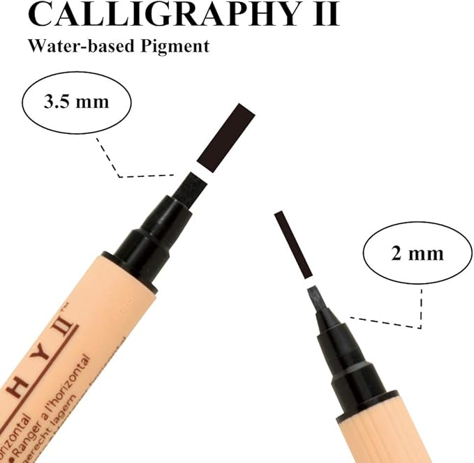 Kuretake Zig Calligraphy 2 Dual Tip Markers 6 Colors Set, 2mm, 3.5mm, Square Tips, Photo-Safe, for Beginners, Made in Japan