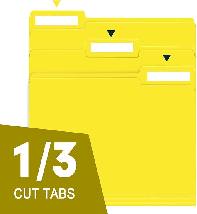 File Folders, 100-Pack, 1/3 Cut, Letter Size, Yellow, Great for Organizing and Easy File Storage