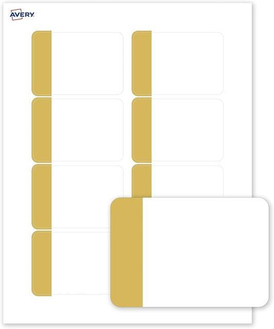 Avery Printable Rectangle Adhesive Name Tags, Dipped Gold Edge Design, 2-1/3" x 3-3/8", Matte White Removable Name Tags, Laser/Inkjet, 80 Total, Great for Name Badges