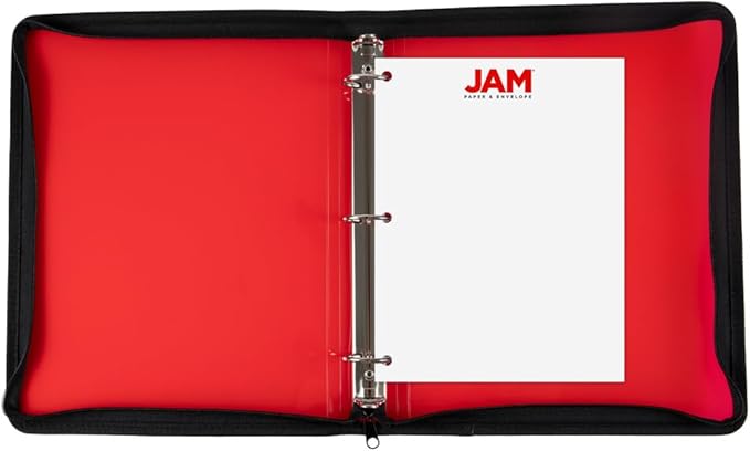 JAM PAPER Plastic Zipper 1.5 inch Binder - Red 3 Ring Binder - Sold Individually