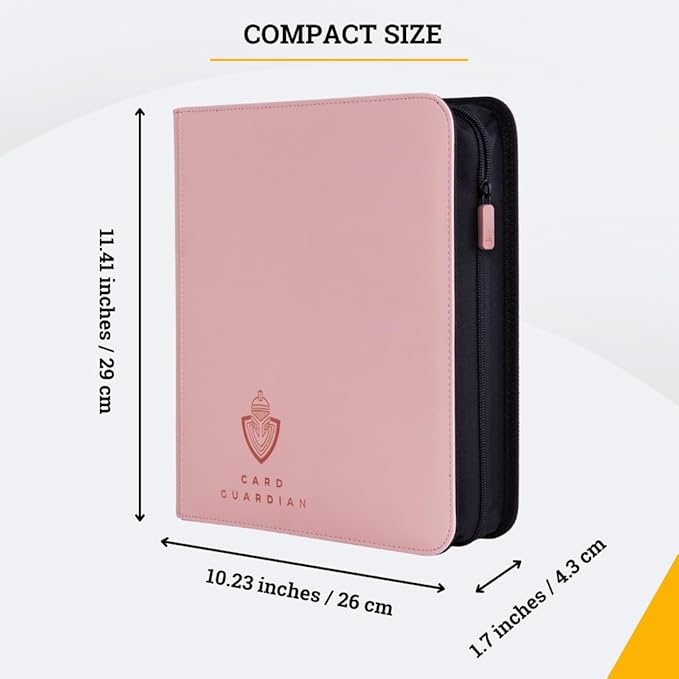 Card Guardian - Toploader 4 Pocket Premium Binder with Zipper for 160 Cards - Side Loaded Pockets - Compatible with Sports and Trading Cards TCG (Pink)