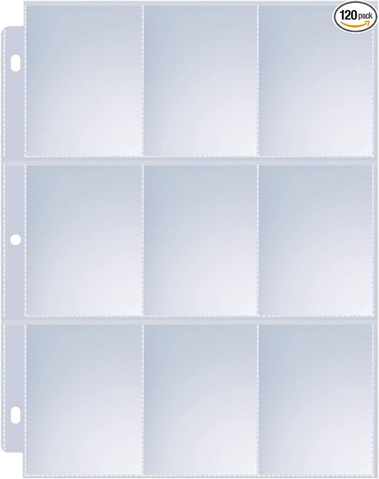 120 Pack 9 Pocket Page Protectors, Sooez Double Sided Trading Card Sleeves for 3 Ring Binder, Baseball Cards Holder, Protective Pages Sheets for Binders Album, Fit for Collectible Games, Sports Cards