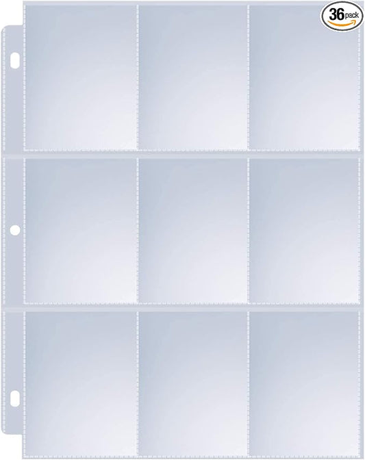 36 Pack 9 Pocket Page Protectors, Sooez Double Sided Trading Card Sleeves for 3 Ring Binder, Baseball Cards Holder, Protective Pages Sheets for Binders Album, Fit for Collectible Games, Sports Cards
