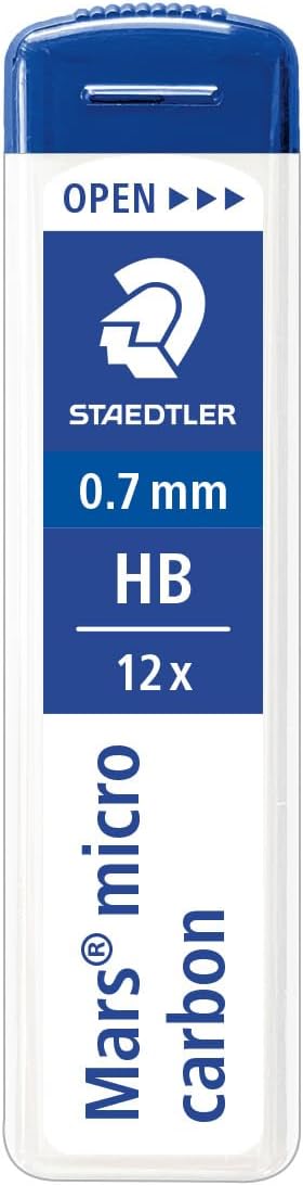 Staedtler Mars Micro Carbon Mechanical Pencil Refills, Tube of 12 0.7mm, Pack of 12 Tubes, HB Medium Point Graphite Leads, 250 07-HB