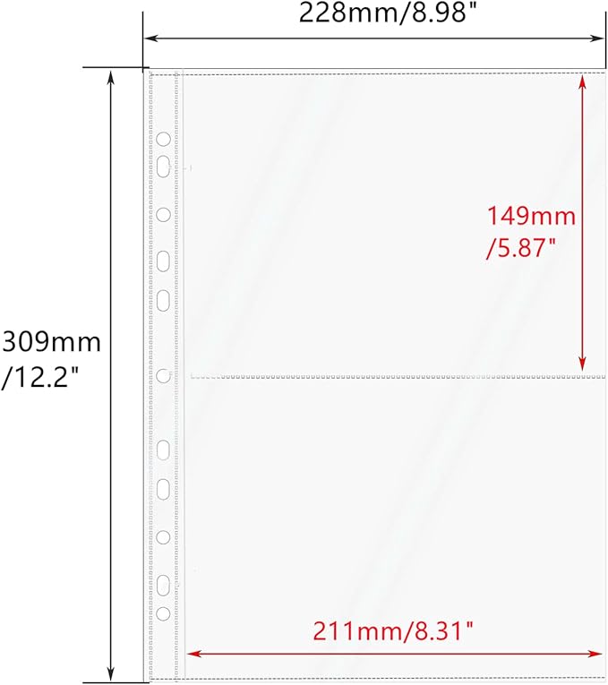 Mogoostry A4 Clear Sheet Protectors 2 Pocket Binder Sleeves 20 Sheets 11 Holes Side Open Photo Album Refill Page Protector