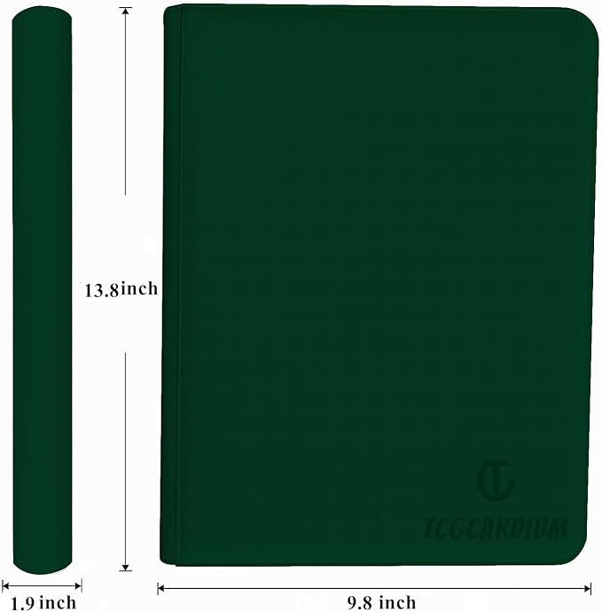 360 Card Binder - Premium Zippered 9-Pocket Trading Card Binder Side-Loading Pages for Ultimate Protection | Holds TCG, MTG, Sports Cards (Green)
