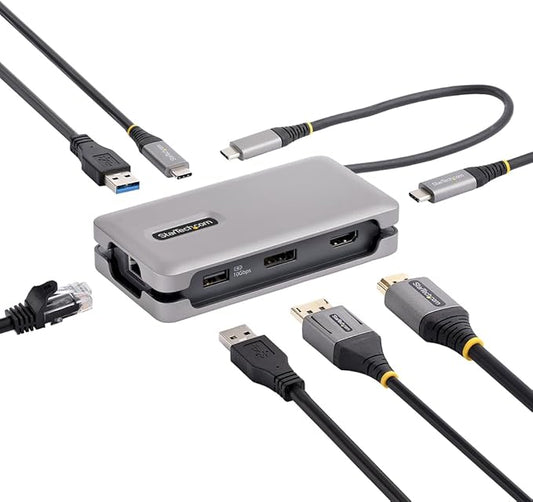 StarTech.com USB-C Docking Station for MacBook Pro M1 M2 M3 M4 and Windows, 4K 60Hz HDMI or DP Video, USB 10Gbps Hub, 100W Laptop Charging, GbE, 1ft/30cm Cable