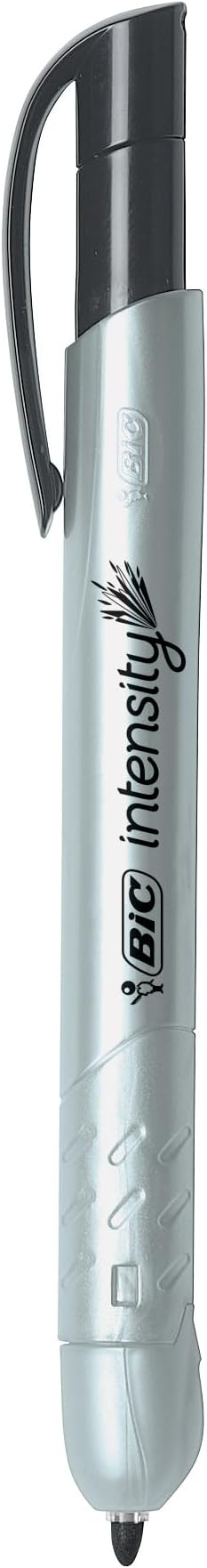 BIC Intensity Retractable Permanent Markers, Fine Bullet Tip, Black, 12-Count Pack, Permanent Markers for Teachers and Office Supplies