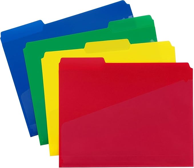 Smead Poly File Folders with Pockets, Folders for Documents, 1/3-Cut Tabs, File Folders Letter Size, Office Supplies, School Supplies, Set of 24 (10541)